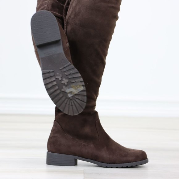 Brown Thigh High Over The Knee Flat Boots Faux Suede - Picture 14 of 14